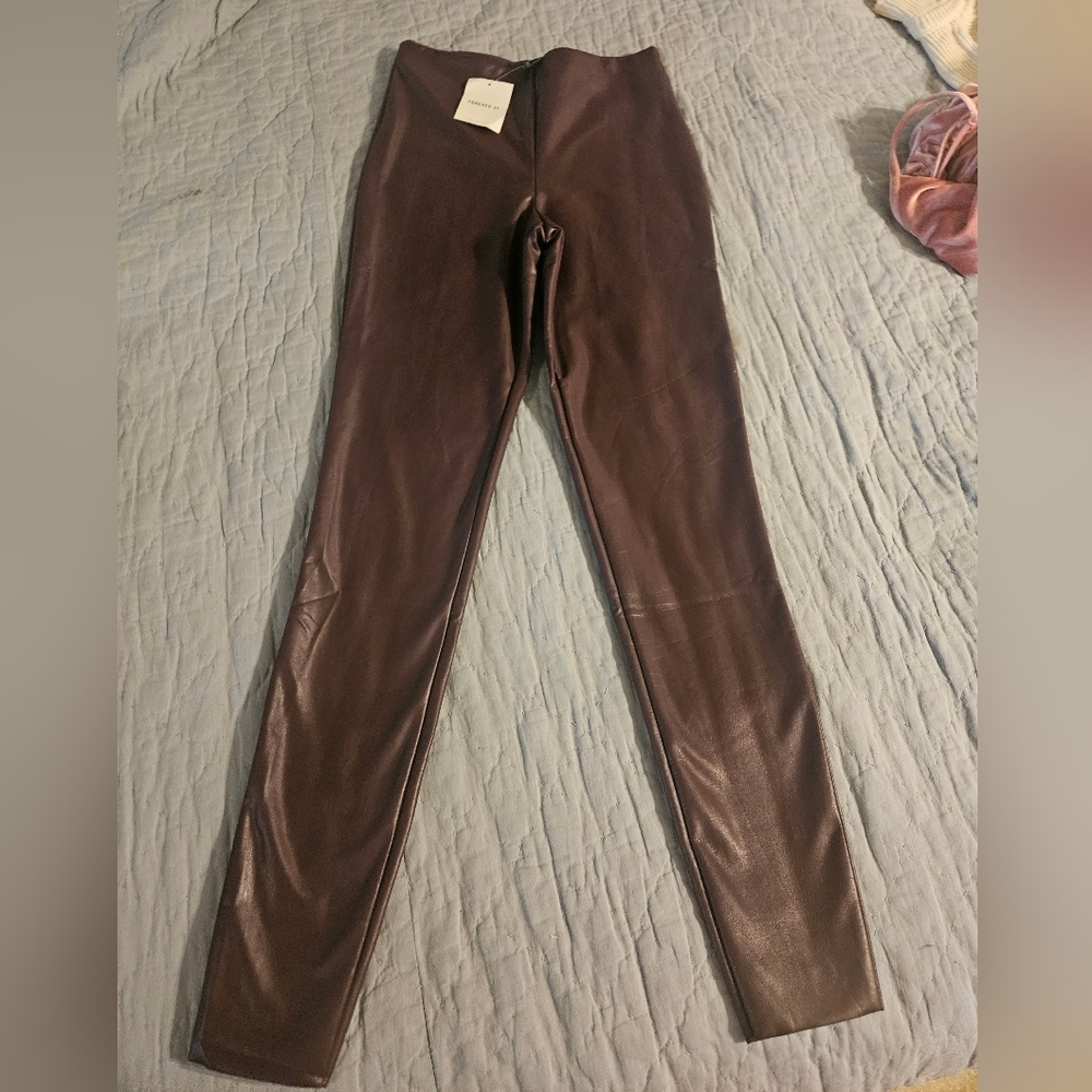 Faux leather leggings, mocha, size S